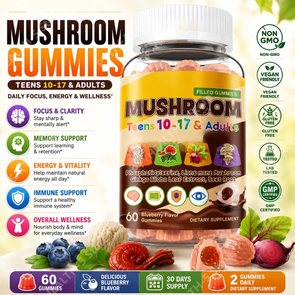 Tulsi Holy Basil - Leeuwenmanen Reishi Paddenstoel Gummies met Ginkgo
