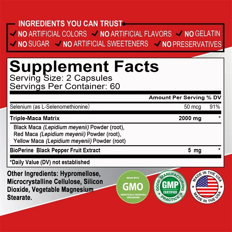 Maca Root-capsules - verbetert - Tulsi Holy Basil recensie en prijs